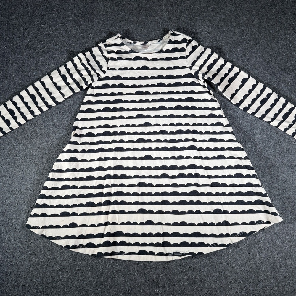 Hanna Andersson Girls Black White Scalloped Stripe A-Line Pocket Dress Size 10